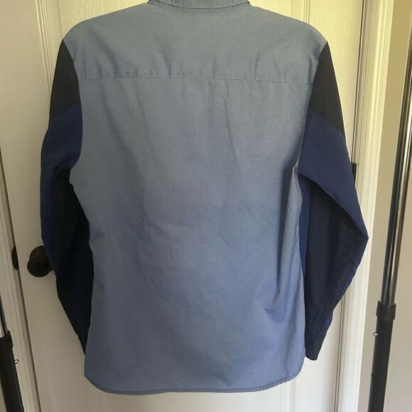 Calvin Klein Men’s Tri-Colored Blue Button Up Retro Body Fit Cotton Shirt Medium - Picture 2 of 7